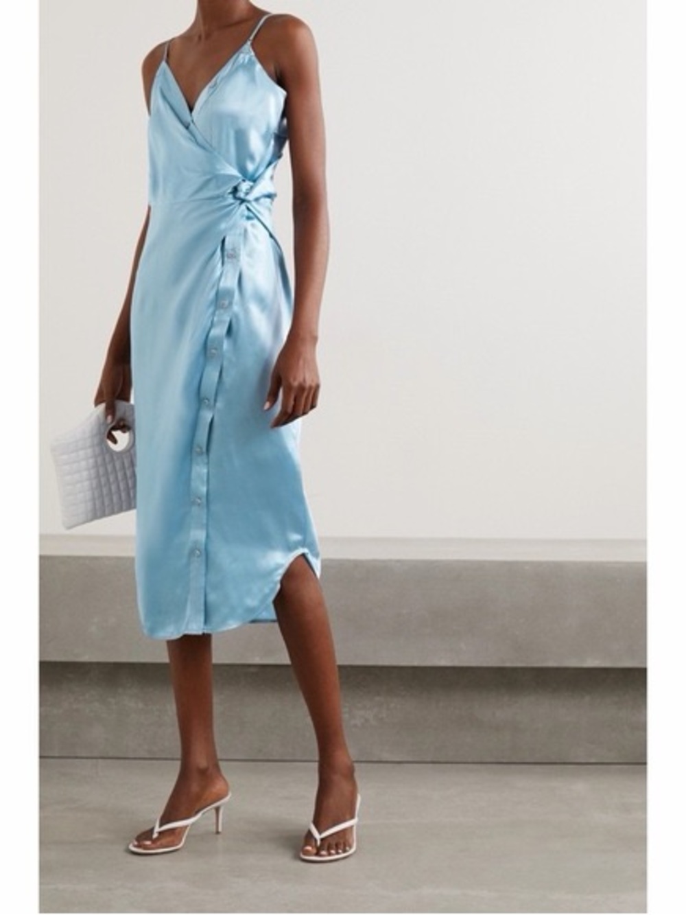 T BY ALEXANDER WANG BLUE BUTTON SLEEVELESS MIDI DRESS